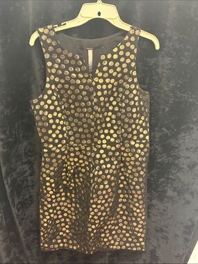 kensie black and gold dress Kensie Women's Belted Black / Cream / Gold Dress with Metallic Trim Size XS